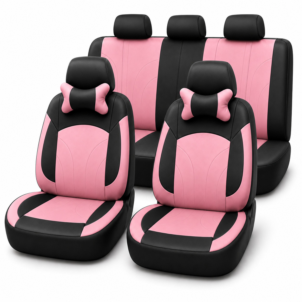 5PCS Universal Nappa-style PU Leather Full Car Seat Covers Front Rear Protector