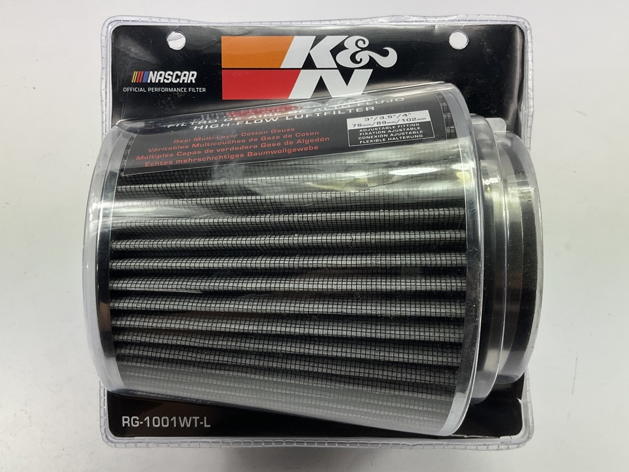 K&N RG-1001WT-L High Performance, Universal Clamp-on Washable Cone Air Filter