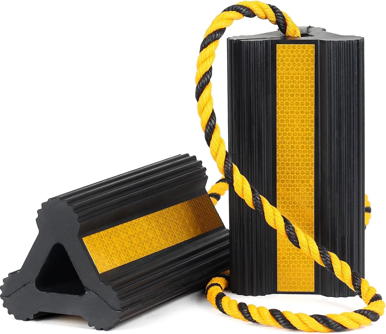 OULEME Heavy Duty Rubber Wheel Chocks, Non-Slip Tire Stopper Blocks with Rope OULEME Heavy Duty Rubber Wheel Chocks, Non-Slip Tire Stopper Blocks with Rope