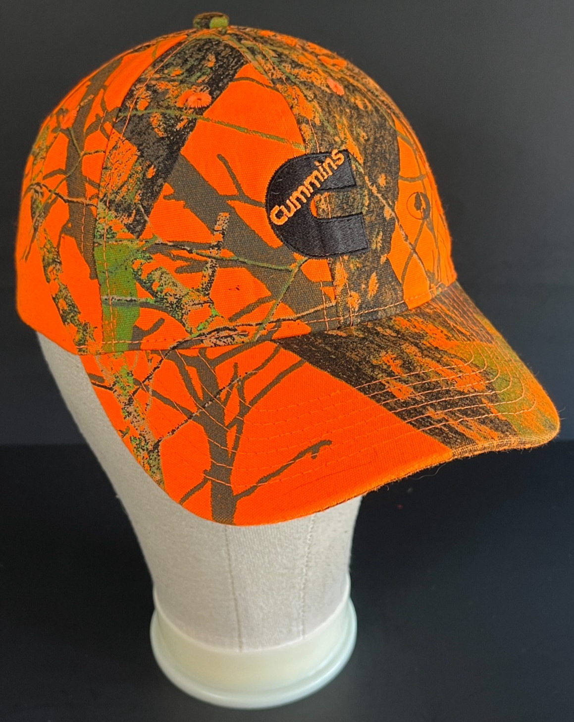 Vintage Cummins Mossy Oak blaze orange Camo baseball hat ball cap Flex Strap Vintage Cummins Mossy Oak blaze orange Camo baseball hat ball cap Flex Strap