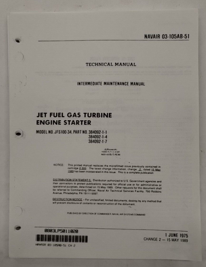 Airesearch Garrett Model No. JFS100-34 Jet Fuel Gas Turbine Engine Starter Maint Airesearch Garrett Model No. JFS100-34 Jet Fuel Gas Turbine Engine Starter Maint