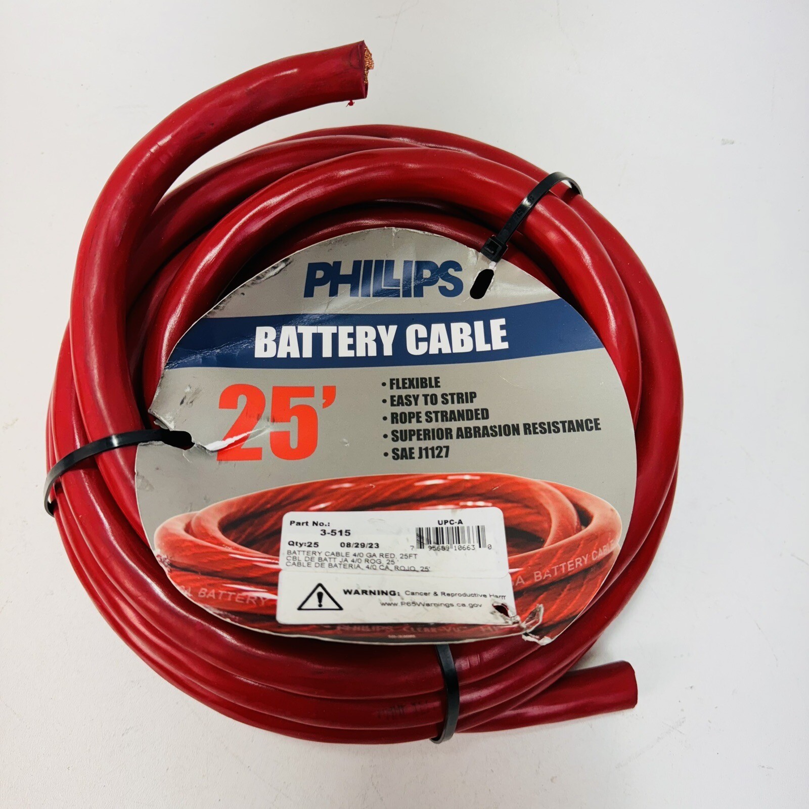 Phillips Industries 3-515 Battery Cable - 4/0 GA. Red, 25 Feet Phillips Industries 3-515 Battery Cable - 4/0 GA. Red, 25 Feet