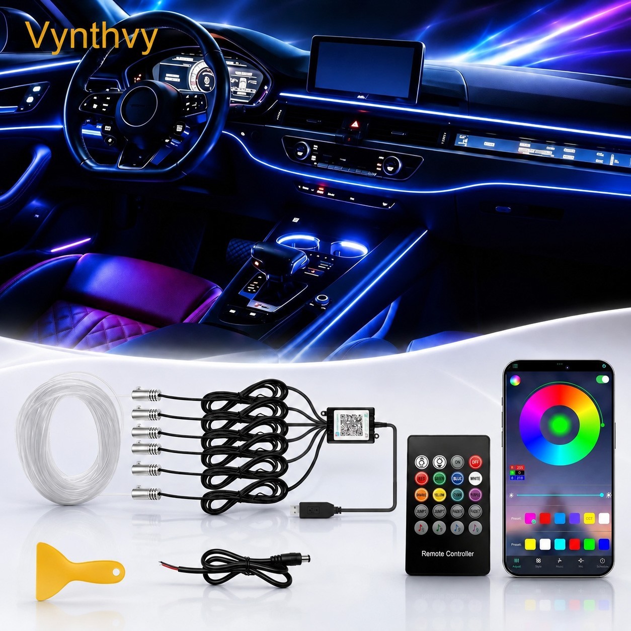 LED Car Interior Strip Light Atmosphere Neon Glow APP-Control Ambient Light Kit