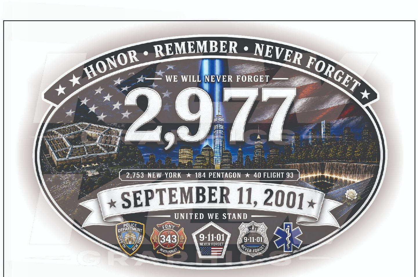 9/11 Memorial Decal Never Forget FDNY NYPD USA Vinyl Sticker responder tribute