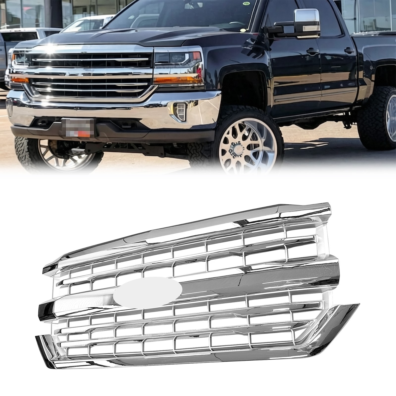 For 2016 2017 2018 Chevy Silverado 1500 Front Bumper Upper Grille Grill Chrome
