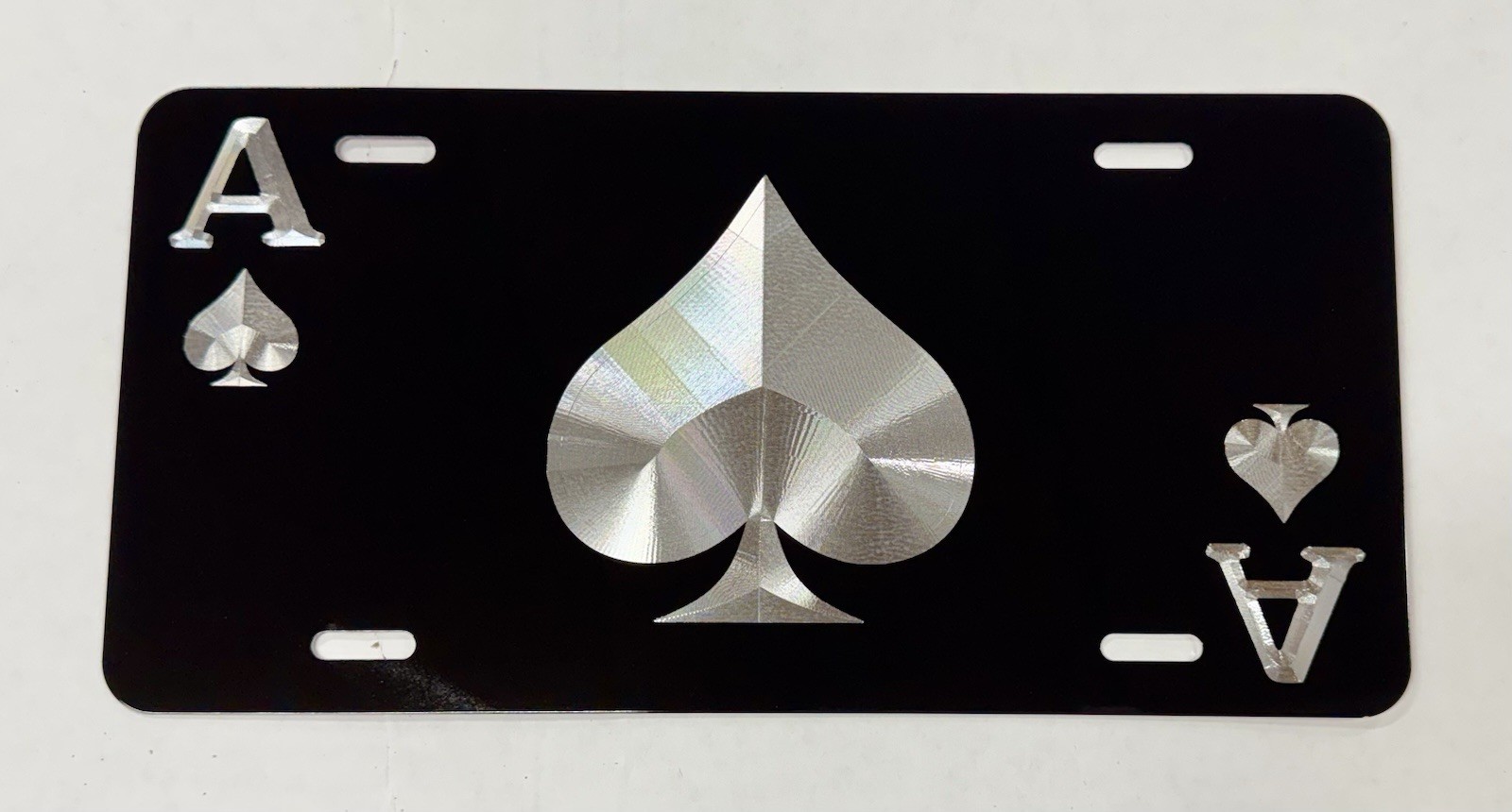 Ace of Spades Car Tag Diamond Etched Engraved Front License Plate Poker Gift
