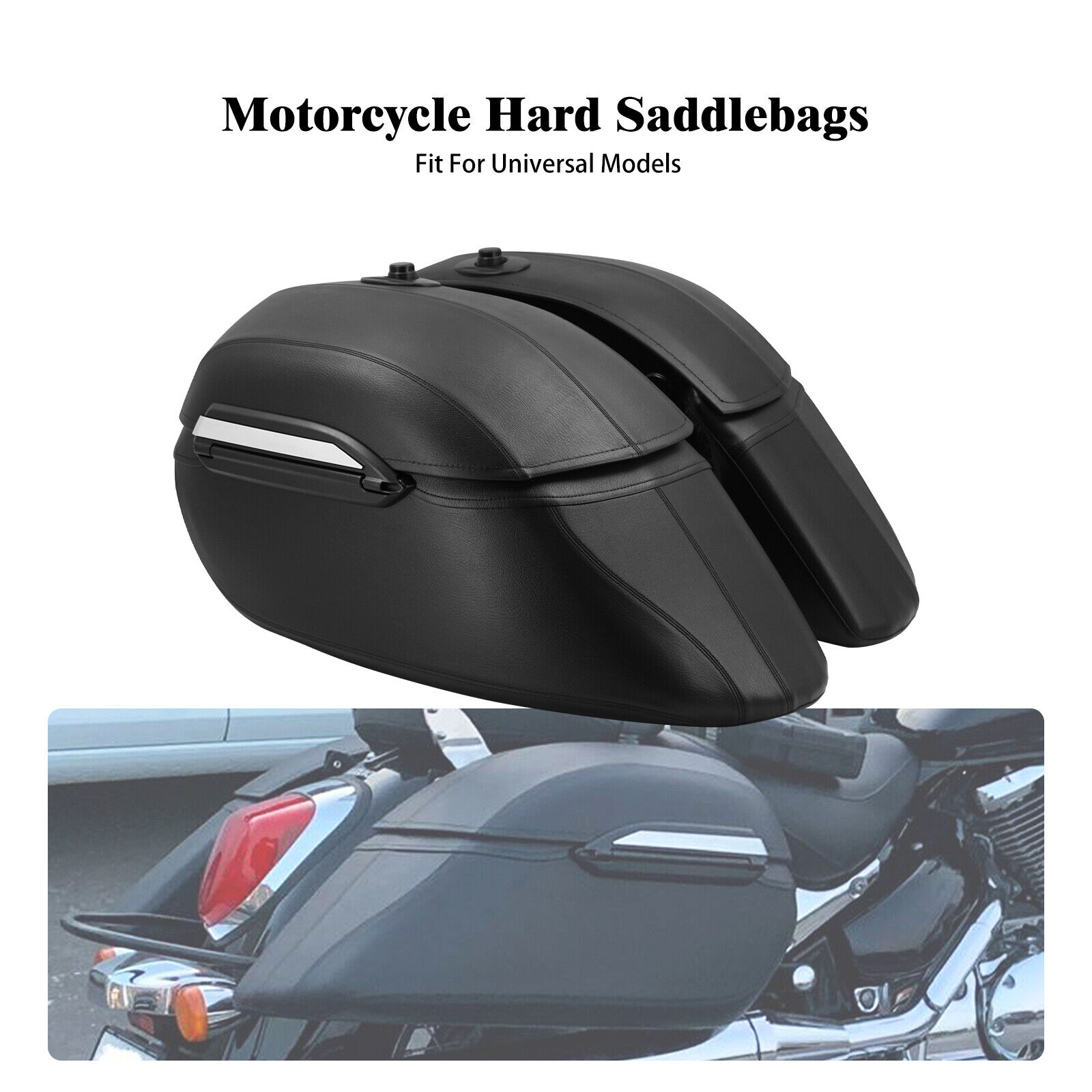 Motorcycle Universal Black Hard Saddle Bags Trunk Luggage Fits For Harley Honda