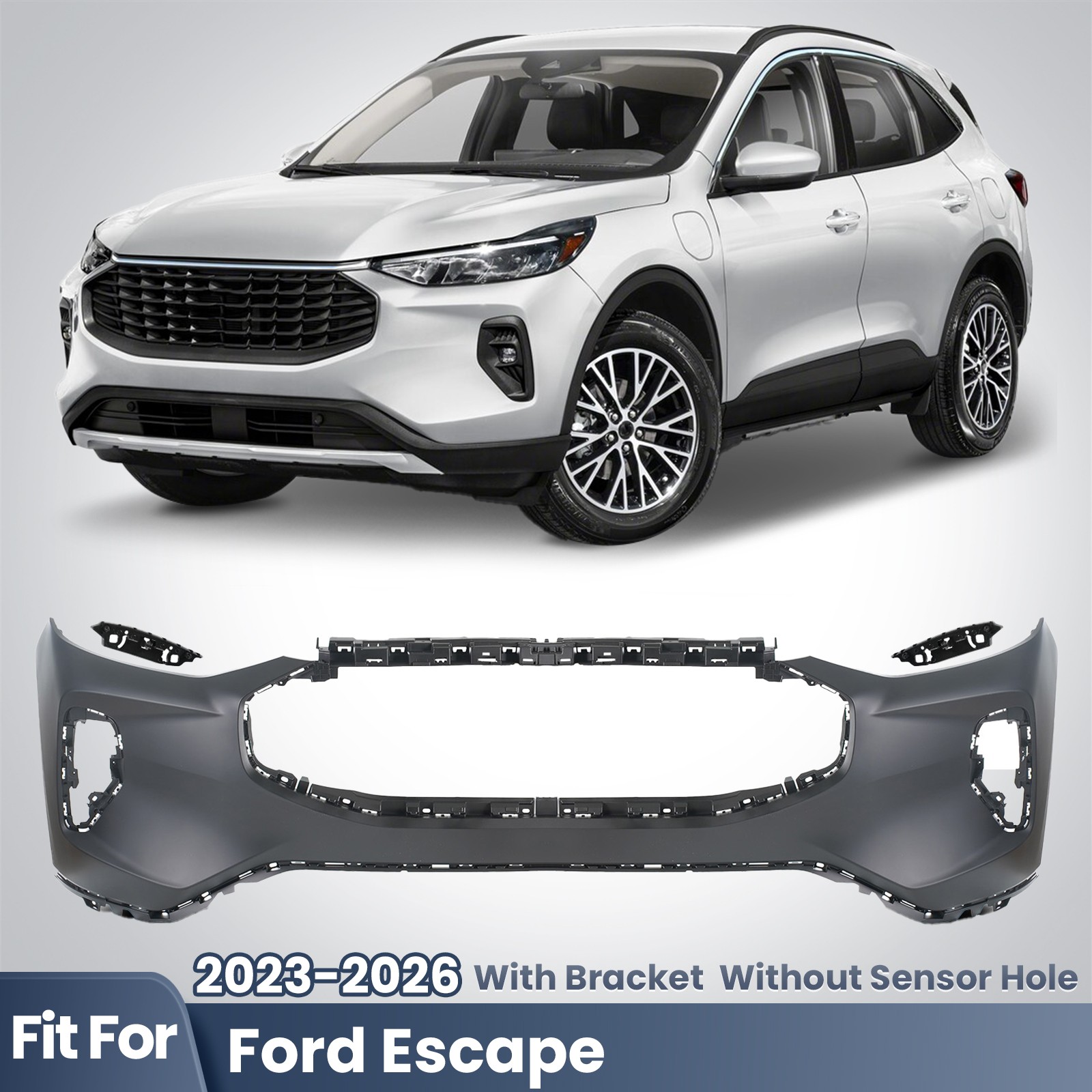 Primed Upper Front Bumper Cover For 2023-2025 Ford Escape Without Sensor Holes