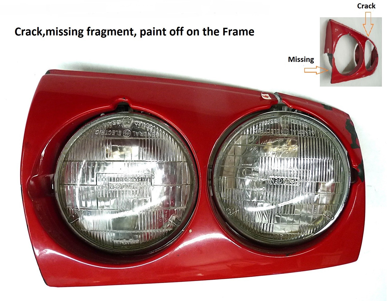 1987 1990 Ferrari Testarossa Front Left Upper Headlight Front Frame and Lamp OEM