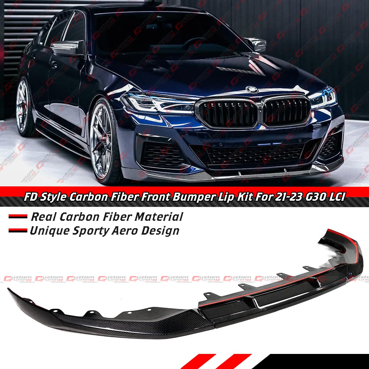 For 21-2023 BMW G30 530i 540i M550i FD Style Real Carbon Fiber Front Bumper Lip For 21-2023 BMW G30 530i 540i M550i FD Style Real Carbon Fiber Front Bumper Lip