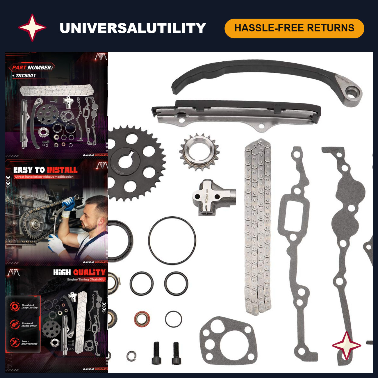 Engine Timing Chain Kit with Gaskets & Oil Seal - Complete Replacement Set
