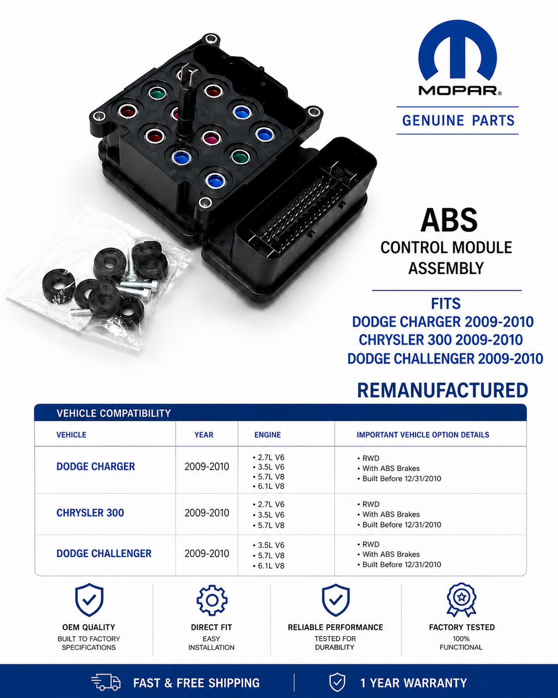 Dodge Charger/Challenger/ Chrysler 300 Abs Module 2009-2010 68067398AB Dodge Charger/Challenger/ Chrysler 300 Abs Module 2009-2010 68067398AB