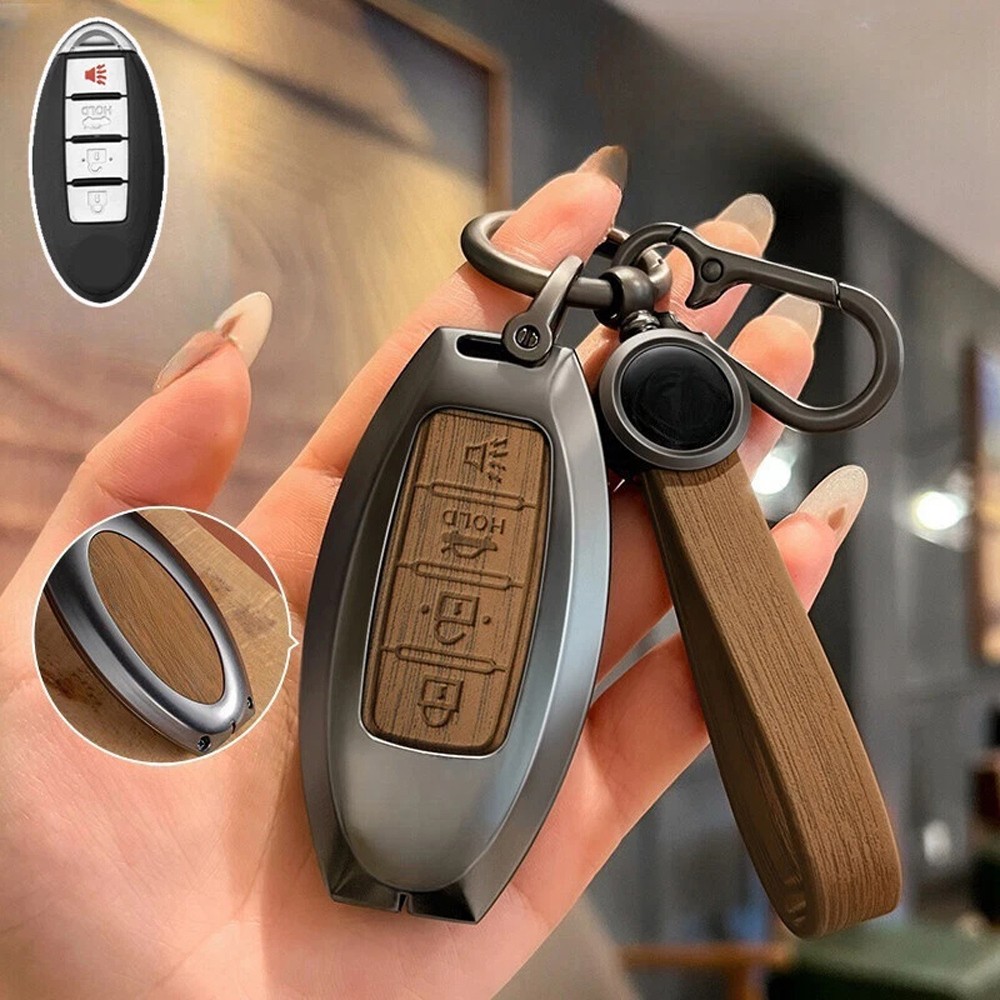 Zinc Alloy Leather Car Remote Key Fob Case Cover 4Buttons For Nissan Infiniti