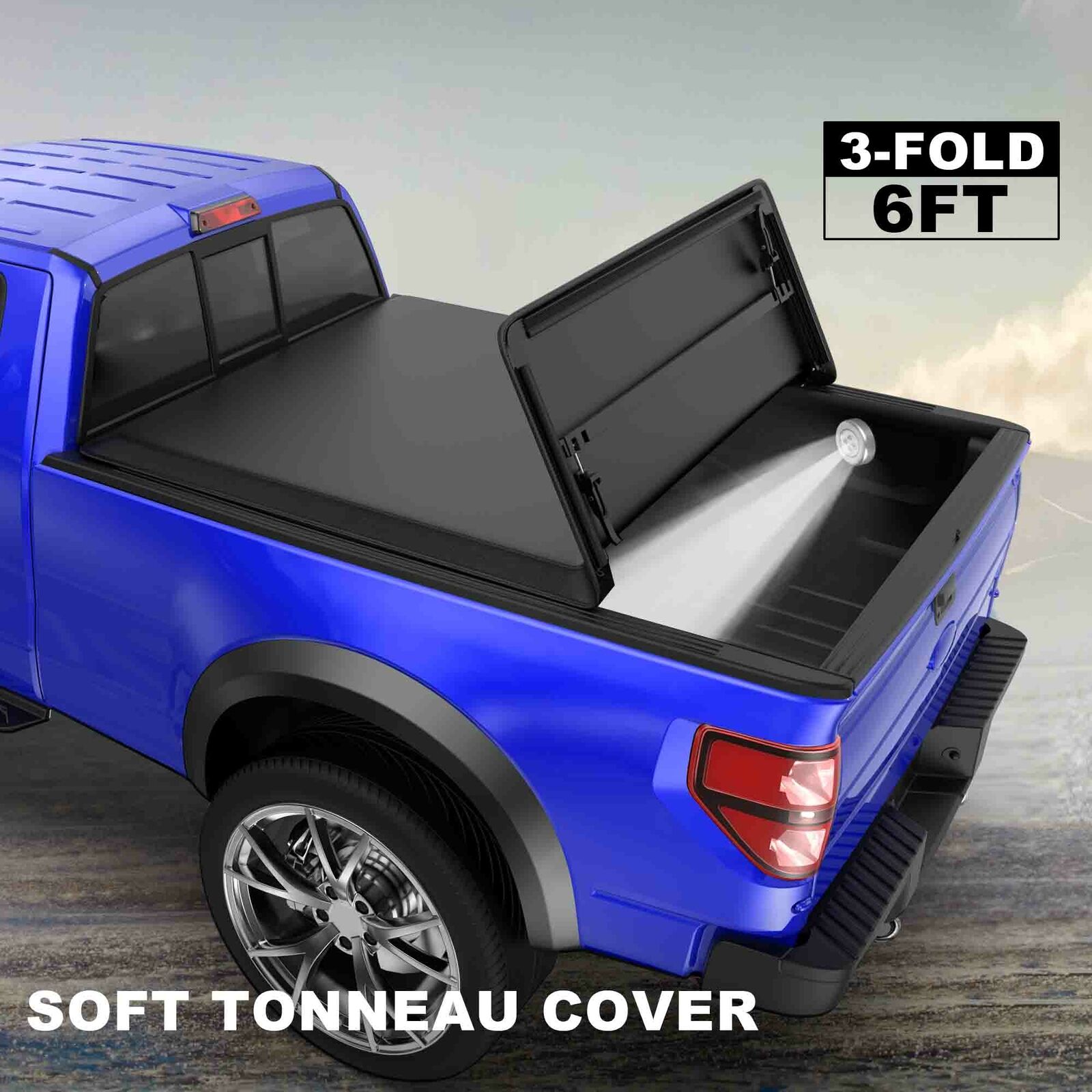 6FT Bed Truck Tonneau Cover For 2016-2022 Toyota Tacoma Tri-Fold On Top w/Lamp