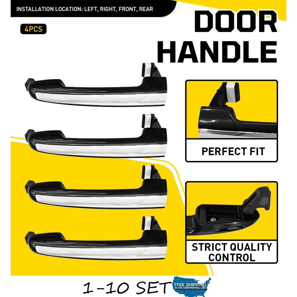 Exterior Door Handle 4-40 For Hyundai Sonata 2009-2010 Black + Chrome Front Rear