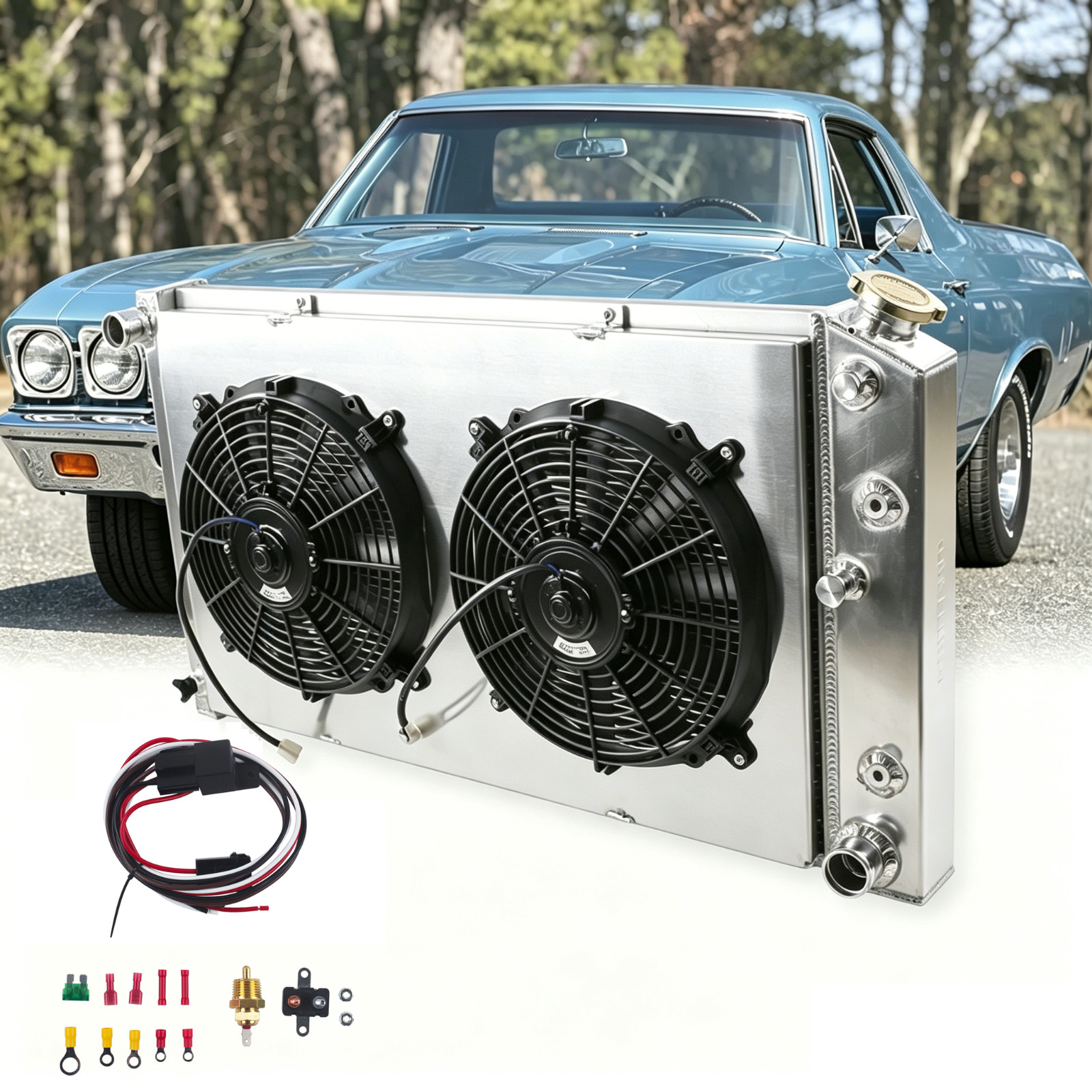 4Row Radiator+Fan For 1968-1973 Chevy Chevelle/70-77 Monte Carlo/68-77 El Camino