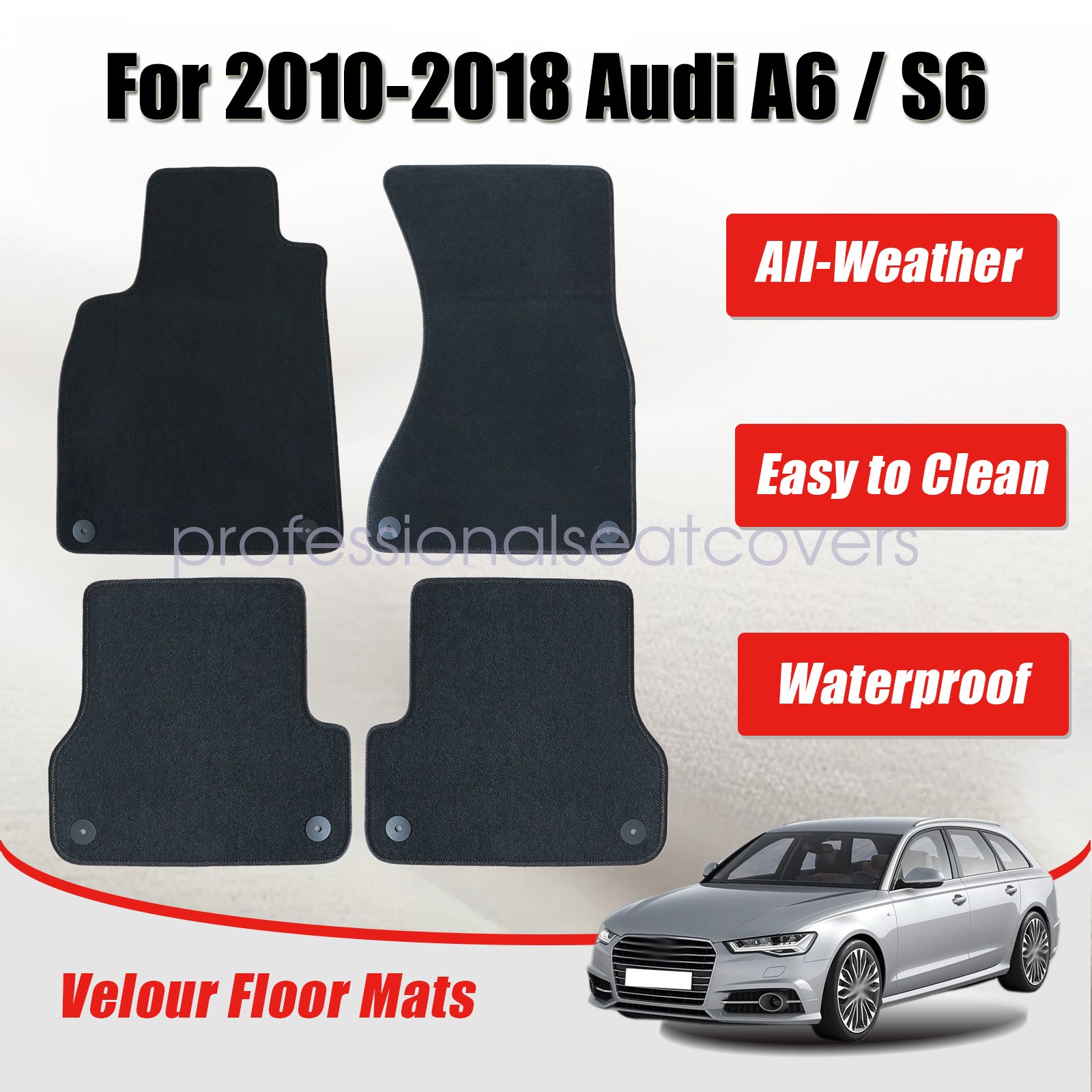 For 2010 2011 2012 2013 Audi A6 S6 Front & Rear Floor Mats Carpet Velour Black