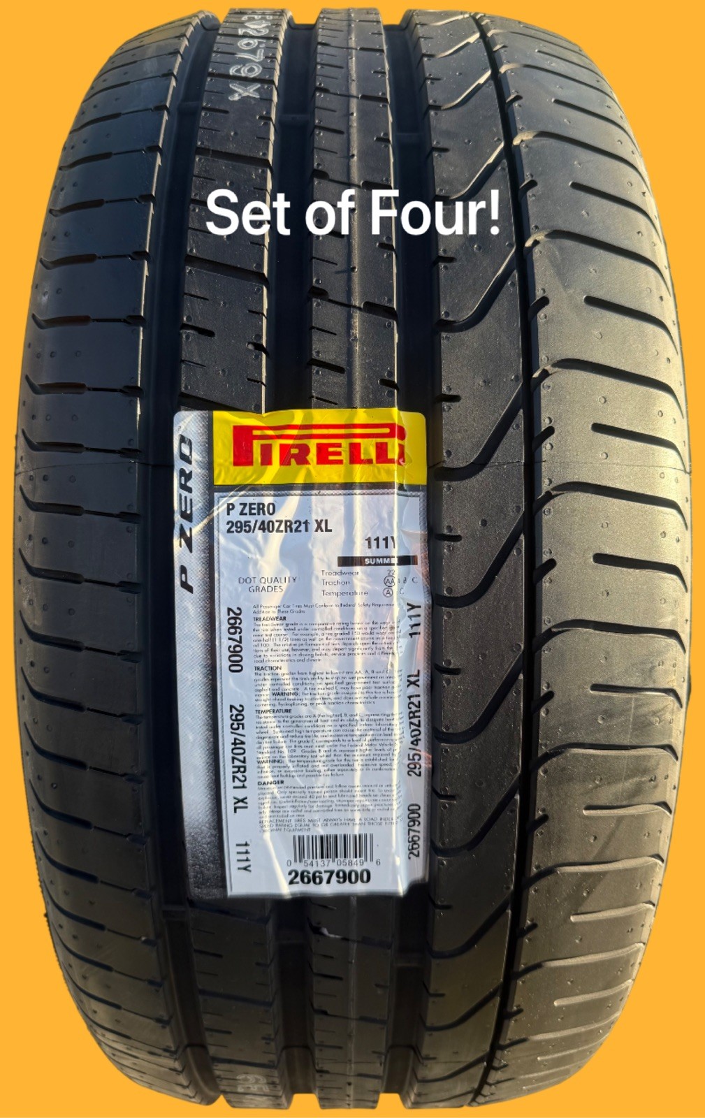 Set of FOUR BRAND NEW 295/40ZR21 111Y Pirelli P Zero Tires 2954021 Set of FOUR BRAND NEW 295/40ZR21 111Y Pirelli P Zero Tires 2954021