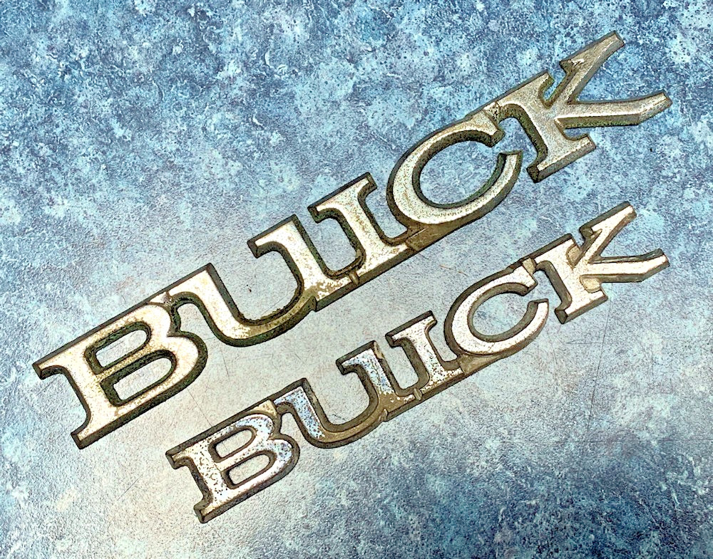 2 BUICK Chrome Plastic SCRIPTS/EMBLEMS 6-1/8\