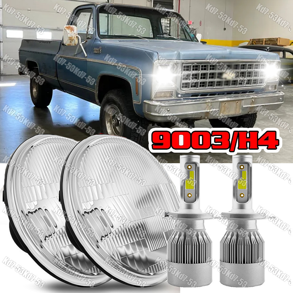 2x 7 Inch led GLASS Headlight Round, ORIGINAL CLASSIC LOOK Conversion Chrome