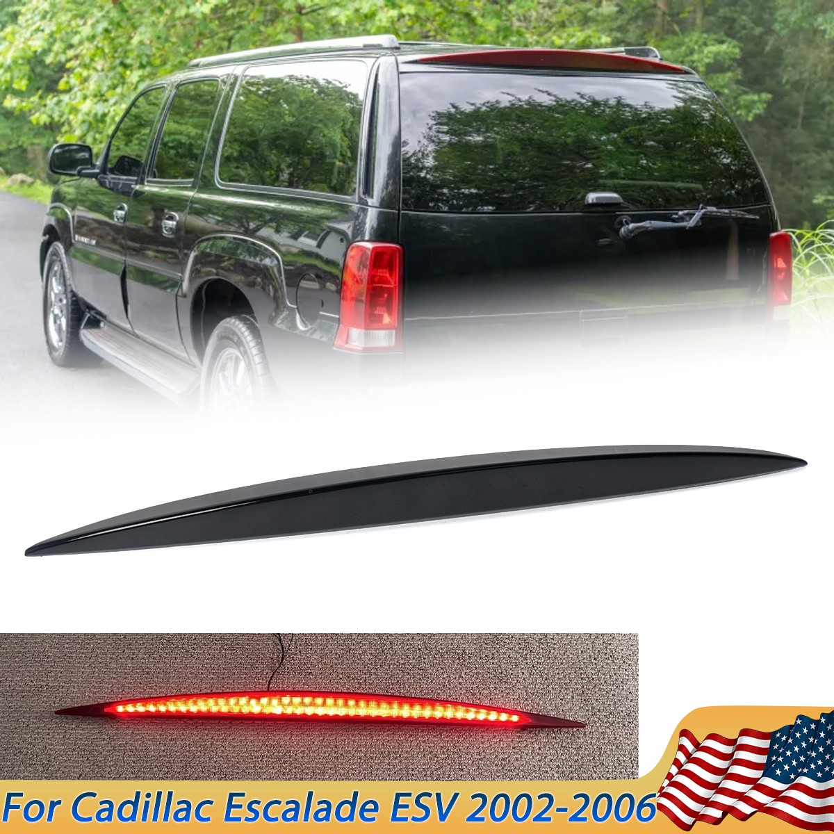 For 02-06 Cadillac Escalade 3rd Third Brake Light Black Lens Red Lamp 15044516