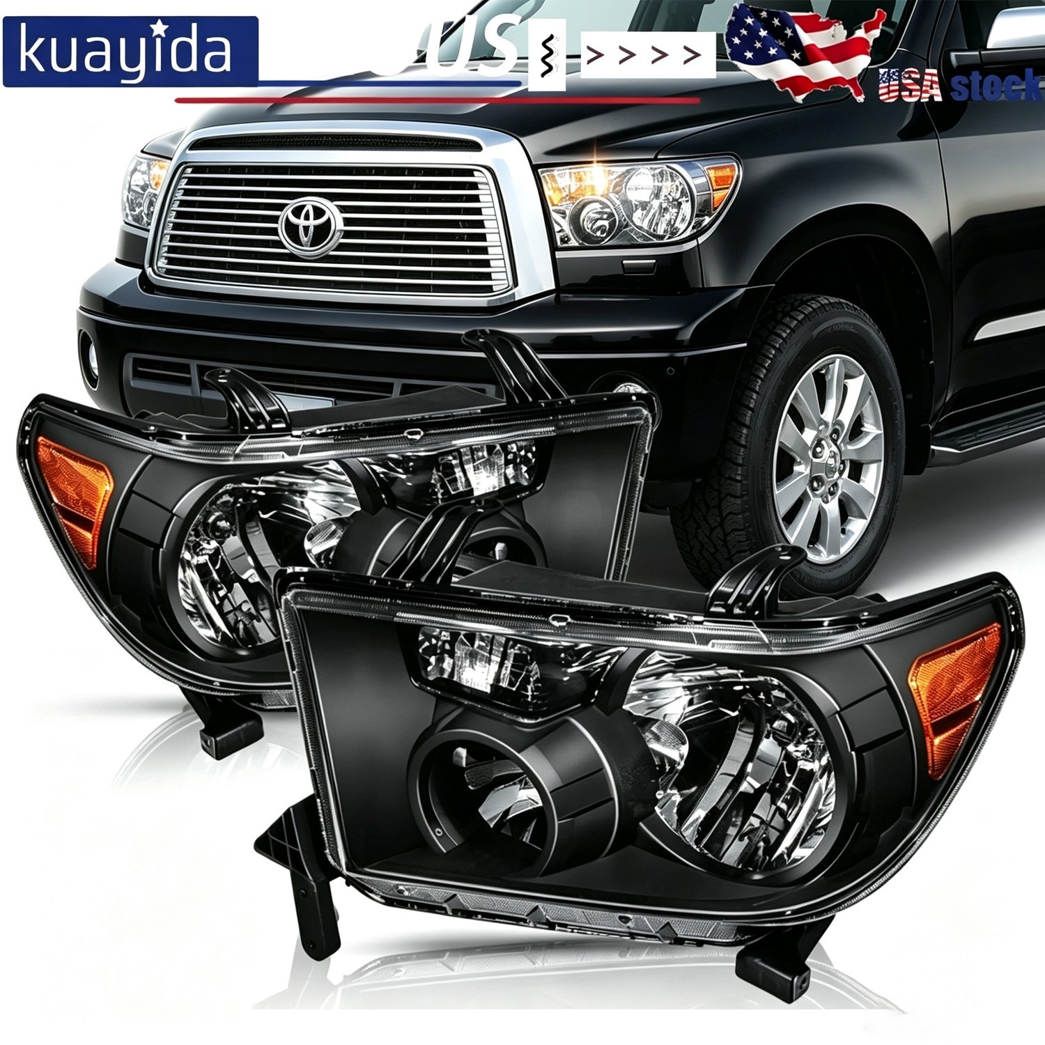 Pair LH+RH Headlight Set with Level Adjuster Fits 2007-2013 Toyota Tundra