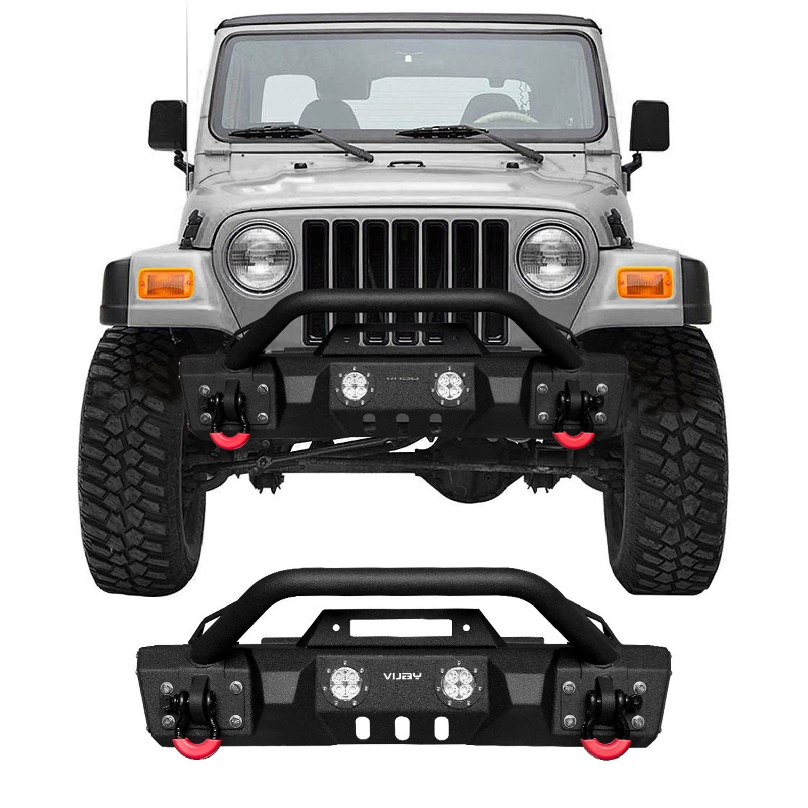 VISIDA Fits 1997-2006 Jeep Wrangler TJ Front Bumper with Winch Plate &LED Lights