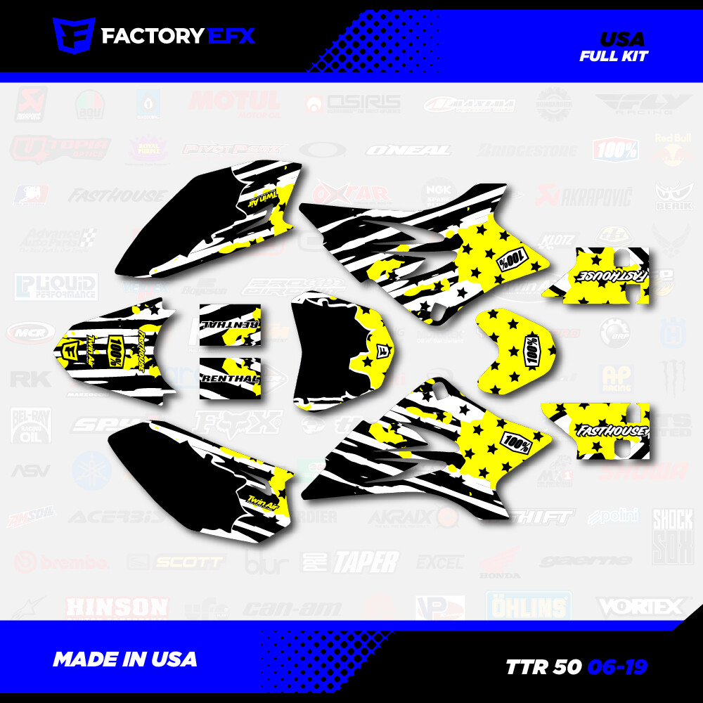 Yellow USA Flag Police Racing Graphics fits YAMAHA TTR50 TTR 50 06-24 2006-2025