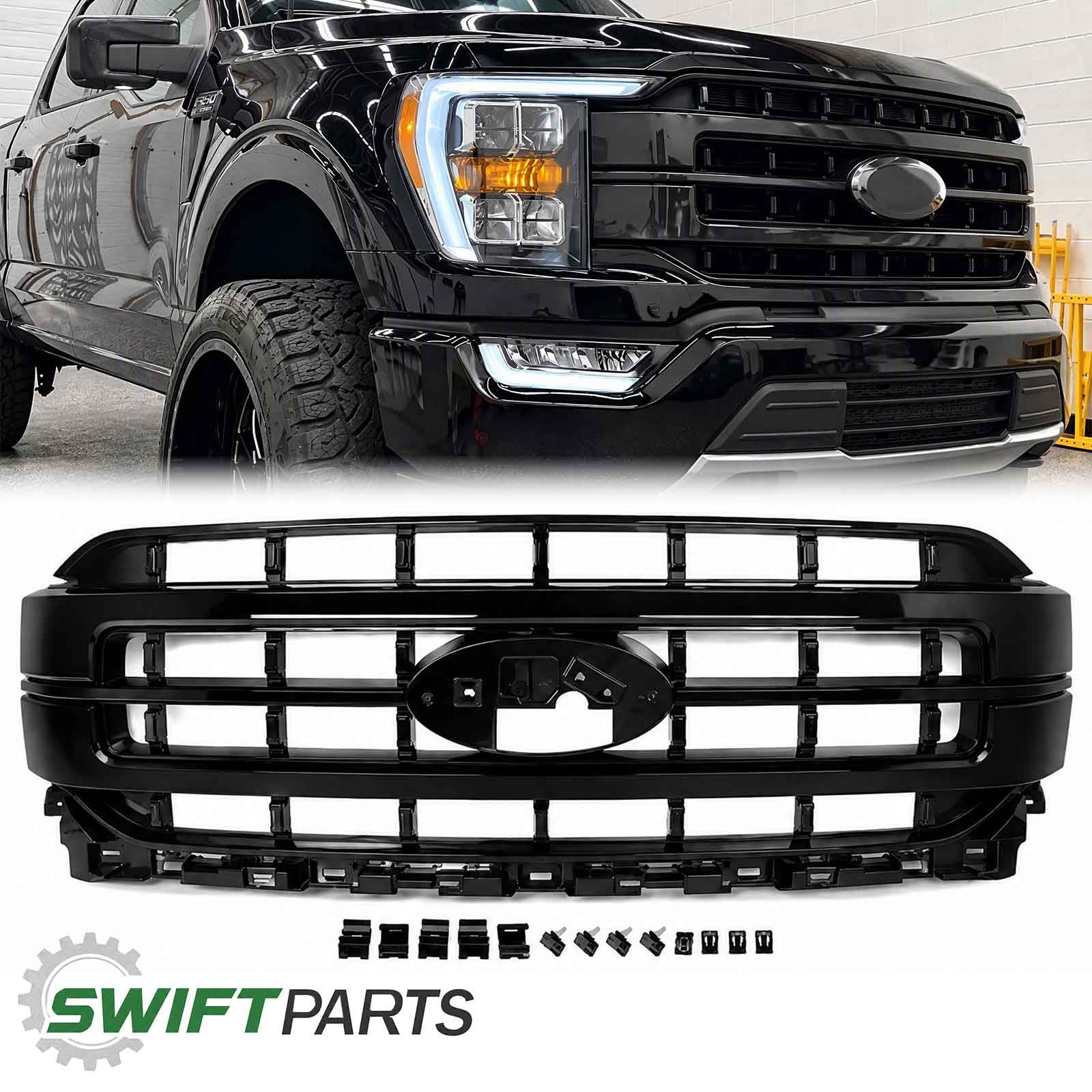 Gloss Black For 2021-2023 Ford F-150 F150 Lariat Front Bumper Grille Upper Grill