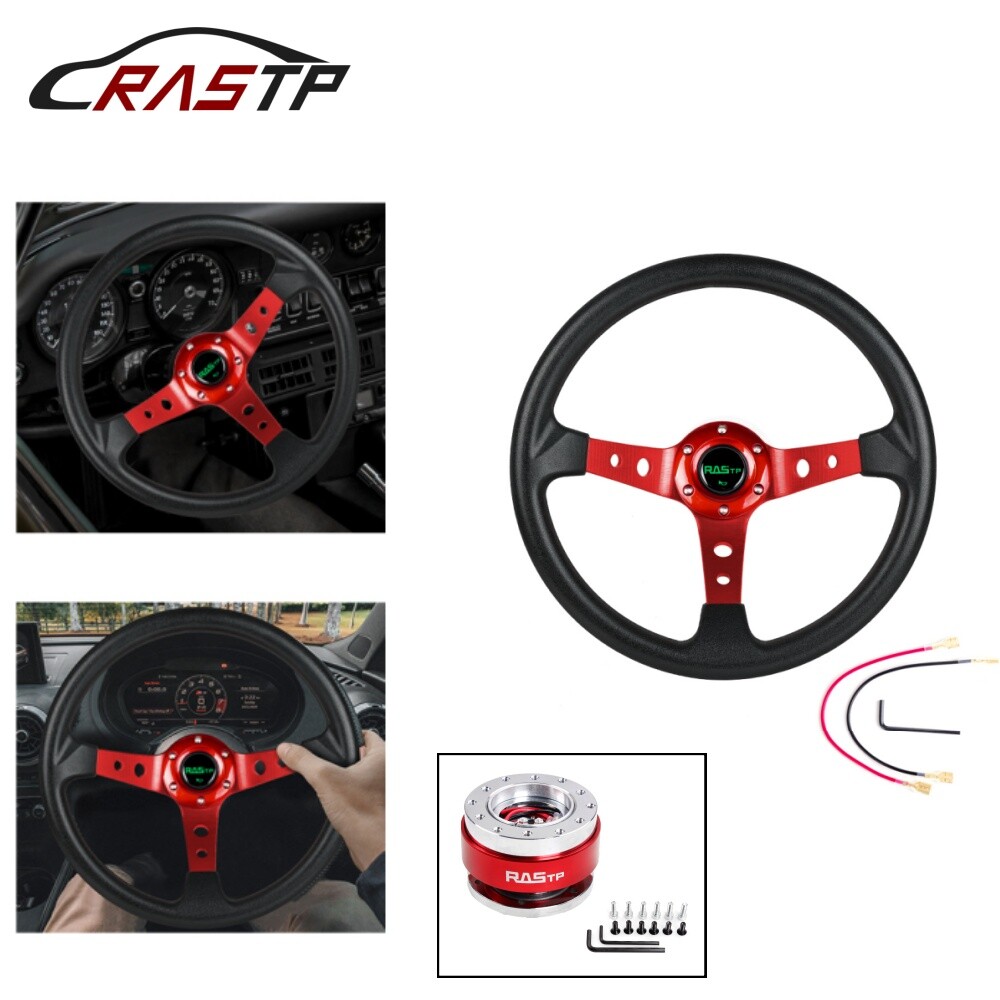 345mm Deep Dished Red Racing Steering Wheel with Ball Quick Release Adapter Kit 345mm Deep Dished Red Racing Steering Wheel with Ball Quick Release Adapter Kit