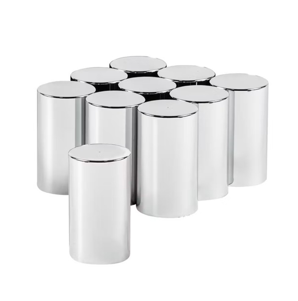 10 Pack Of Chrome Plastic 33mm Thread On Cylinder Lug Nut Covers