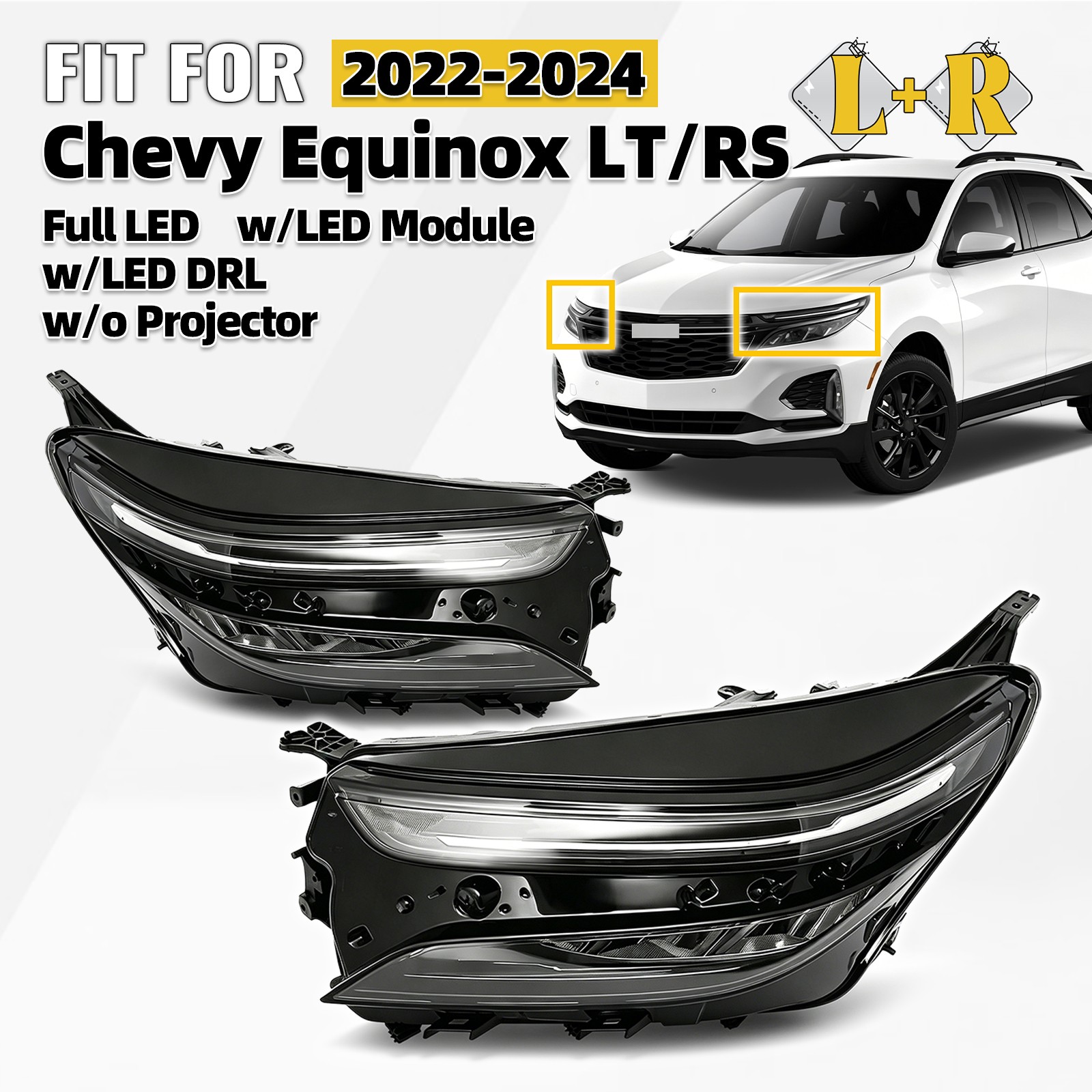 For 2022-2024 Chevy Equinox LT RS LED Non-Projector Headlights Left+Right Pair