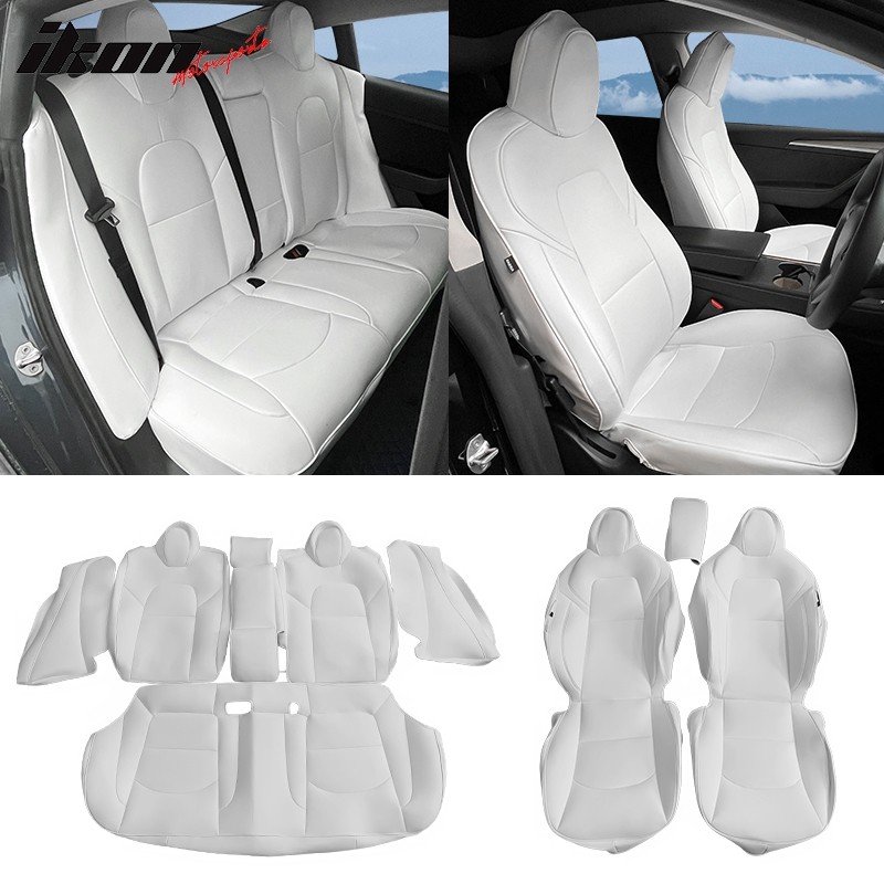 Fits 17-23 Tesla Model 3 4DR 5-Seat Seat Covers Cushion Protector Leather White Fits 17-23 Tesla Model 3 4DR 5-Seat Seat Covers Cushion Protector Leather White