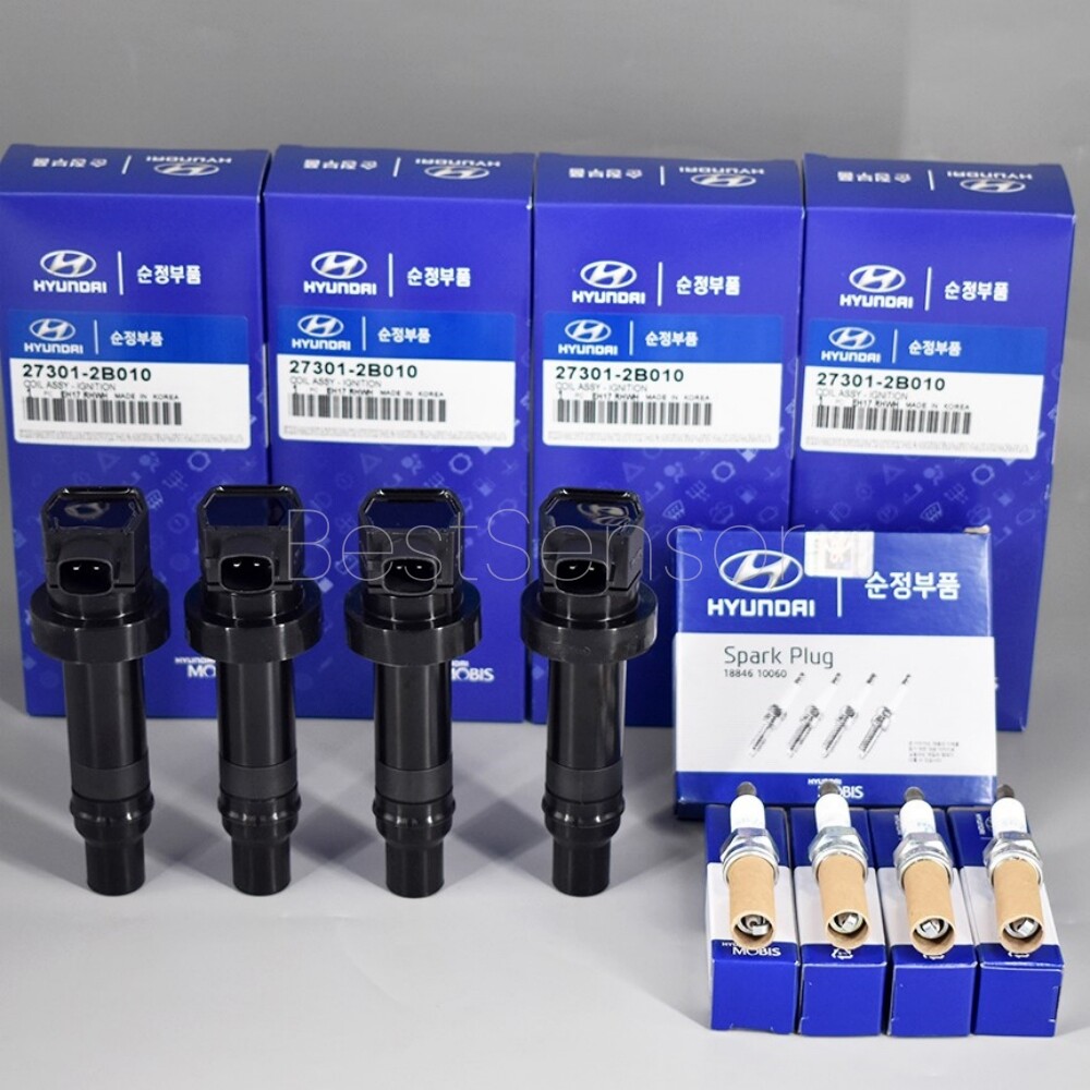 4x OEM UF636 Ignition Coil & Spark plugs For Hyundai Accent Kia Soul 27301-2B010