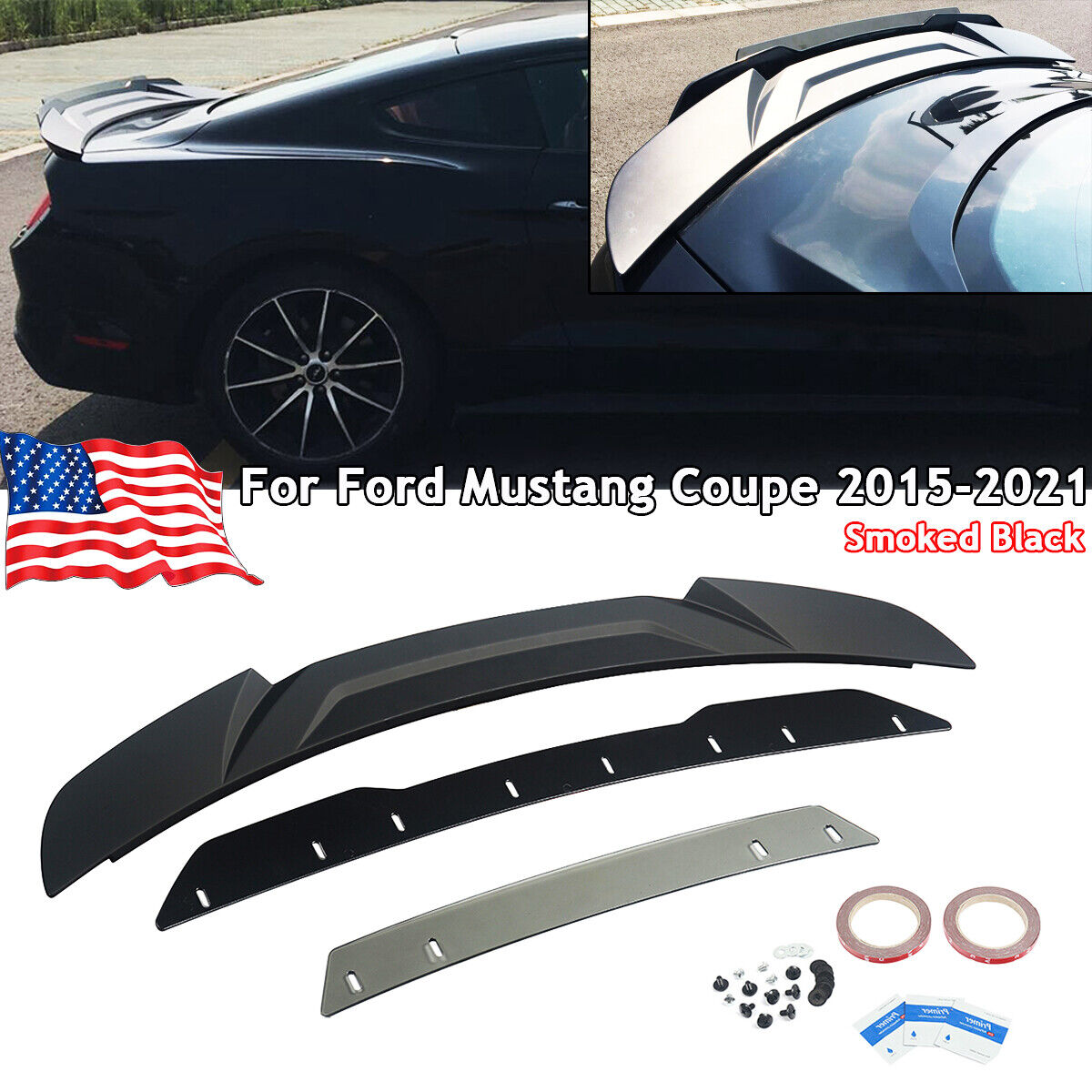 3PCS Ducktail Wicker Bill Flap Style Rear Spoiler Wing For Ford Mustang GT Coupe