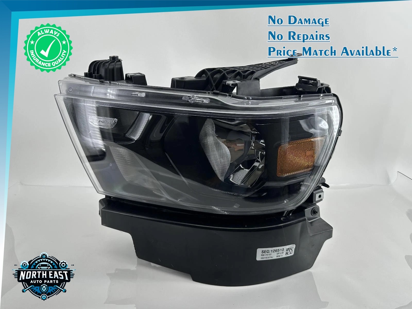 OEM 2019-2024 Dodge RAM 1500 Pickup Left Halogen opt LME Black Bezel Headlight