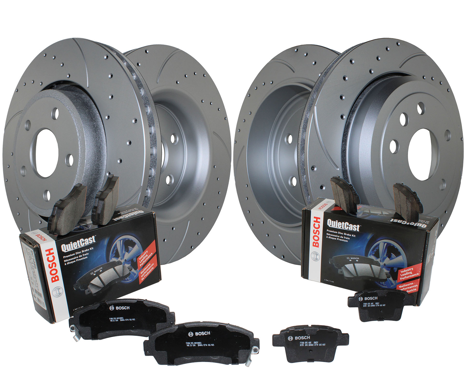 Front & Rear Brake Kit Drilled Disc Rotors & Bosch Ceramic Pads For Dodge Jeep