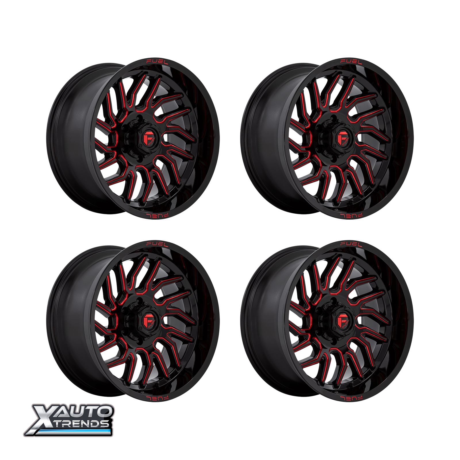 Fuel D808 Hurricane Gloss Black Milled Red Tint 20X10 6X139.7 -18mm Set 4