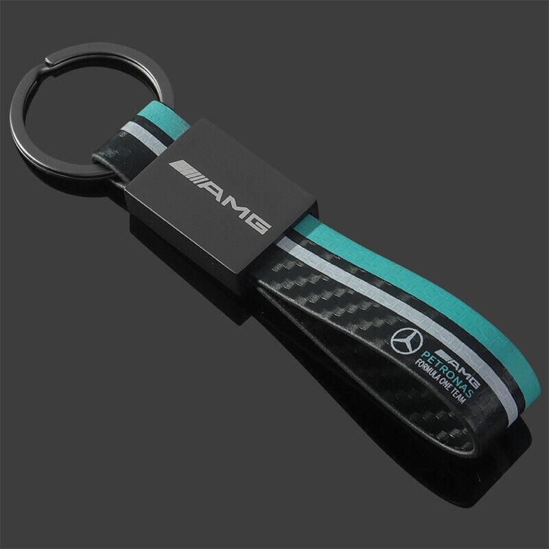 Leather Carbon Fiber Sports Metal Keychain Ring Pendant for Mercedes