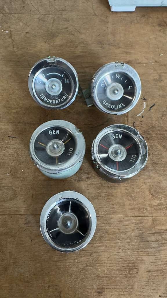 Vintage 1959 1960 Chevrolet Passenger Car Gauge Cluster Pods Gas Temperature GM Vintage 1959 1960 Chevrolet Passenger Car Gauge Cluster Pods Gas Temperature GM