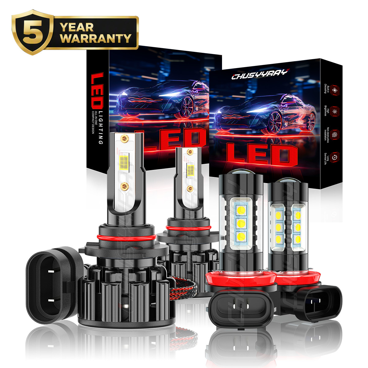 4pc LED Headlight Hi/Lo + Fog Light Bulbs for Toyota RAV4 2016-2018 White