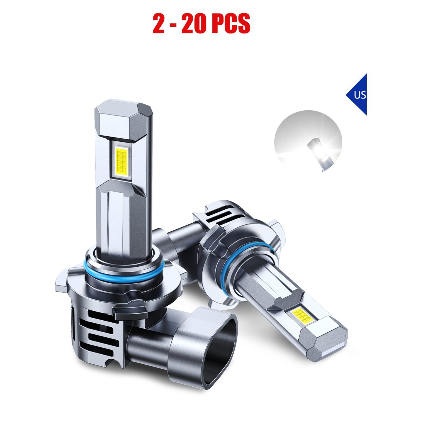 2-20X 9006 HB4 LED Headlight Bulbs High-Low Beam 6500K White Headlamp Canbus 20S