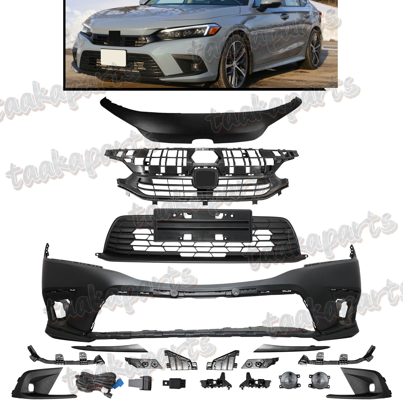 Fit For Honda Civic Front Bumper & Grille Assembly Set 2022-2023 2024