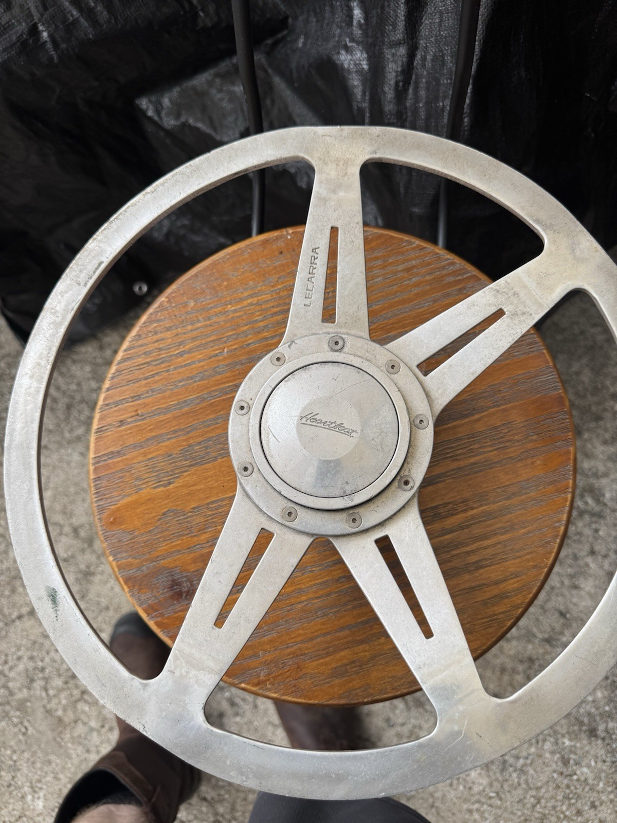 Vintage LeCarra Steering Wheel Chevy Heartbeat Horn Button Hub 4 Spoke Aluminum