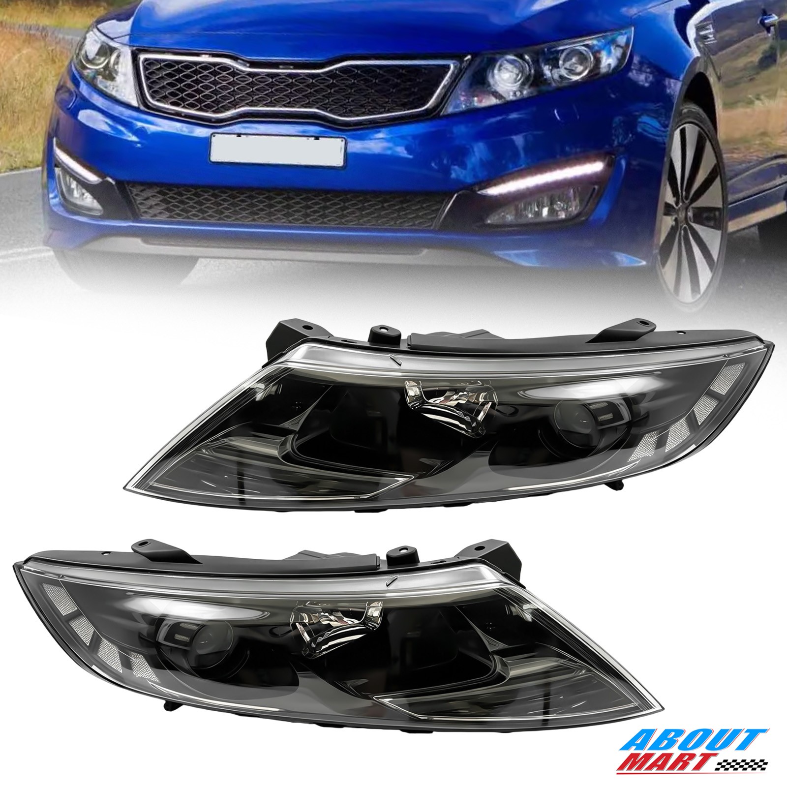 For 2011 2012 2013 Kia Optima Halogen Black Clear Healdights Assembly Pair