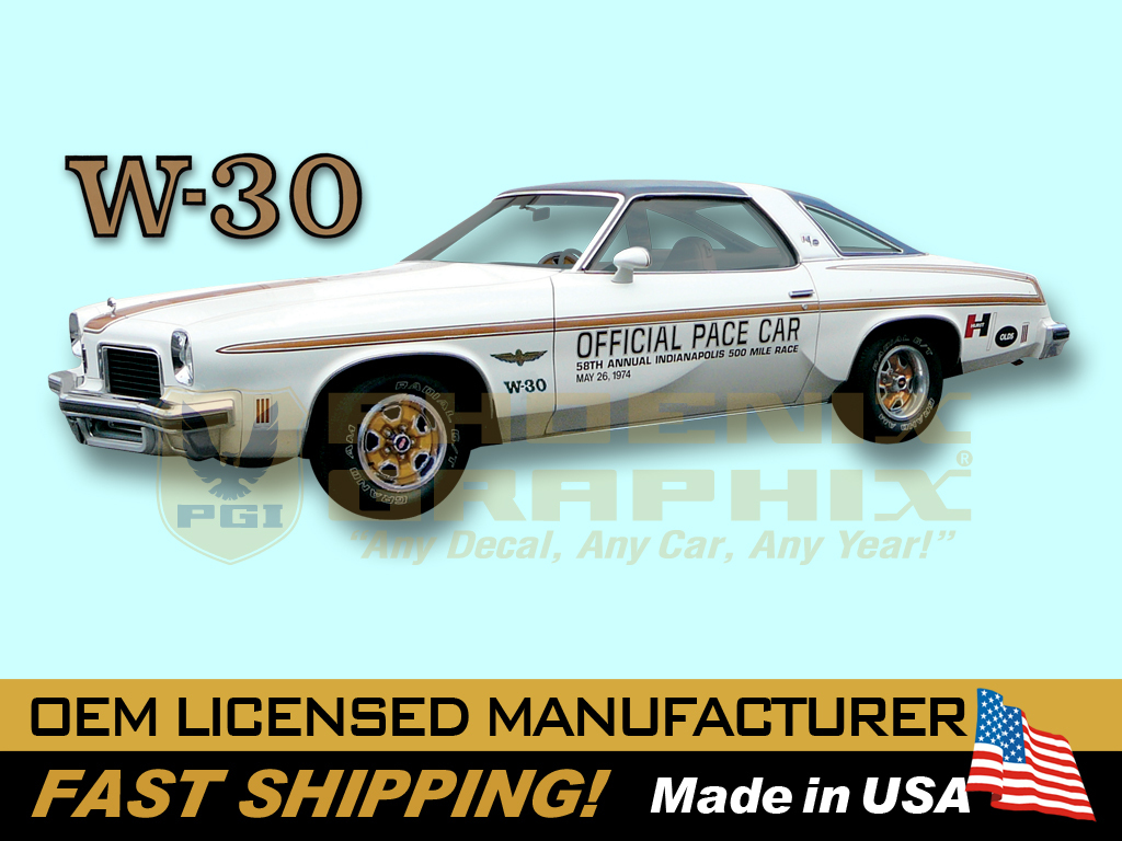 1974 Oldsmobile Hurst/Olds W-30 Indy 500 Pace Car Door Decals Kit