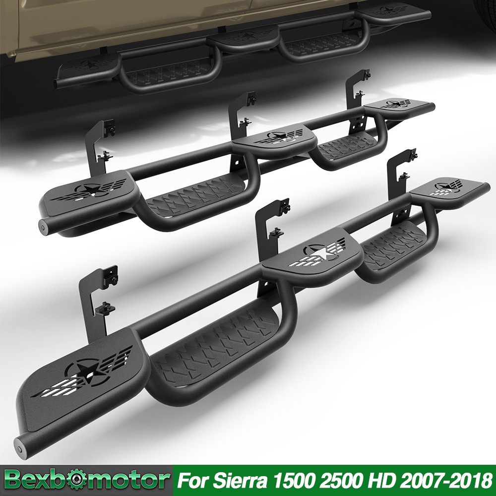 2x Black Running Boards Side Step Nerf Bar For 2007-2018 GMC Sierra 1500 2500 HD