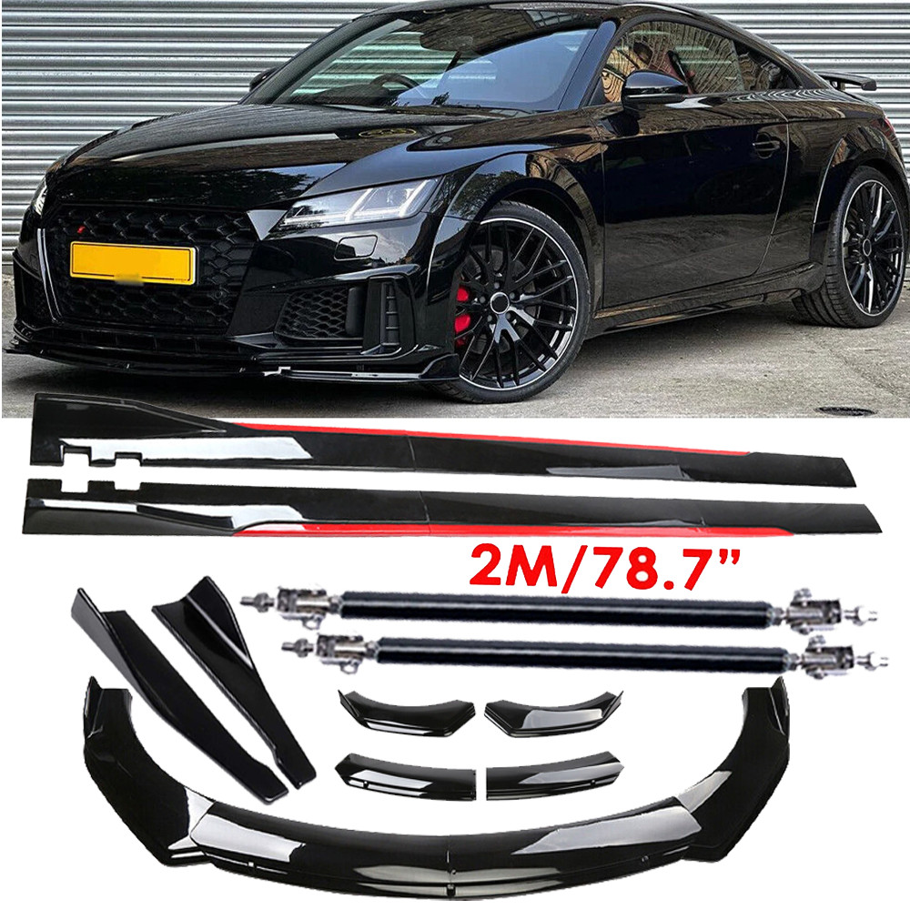 For Audi TTS Quattro Front Bumper Lip Splitter Glossy Black Red Body Kit Side