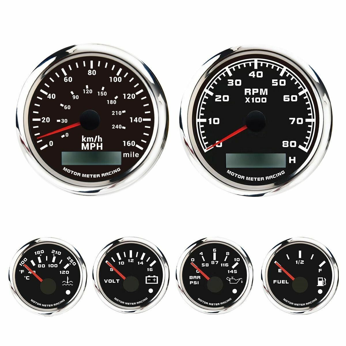 W PRO 6 Gauge Set 85mm GPS Speedometer 160 MPH/240 KMH Waterproof Car Boat Truck