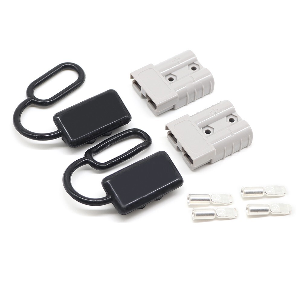 2x Gray 50A Battery Quick Connect Disconnect Jumper Connector Cable Plug W/ Caps